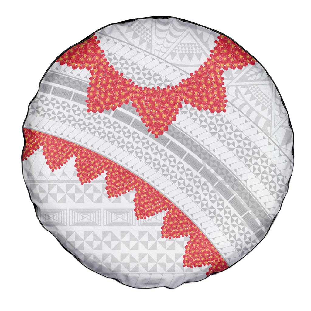 Tonga White Sunday Spare Tire Cover Heilala Flowers Tongan Ngatu Pattern