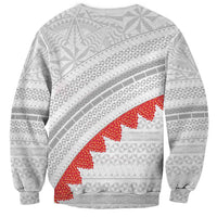 Tonga White Sunday Sweatshirt Heilala Flowers Tongan Ngatu Pattern
