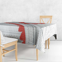 Tonga White Sunday Tablecloth Heilala Flowers Tongan Ngatu Pattern