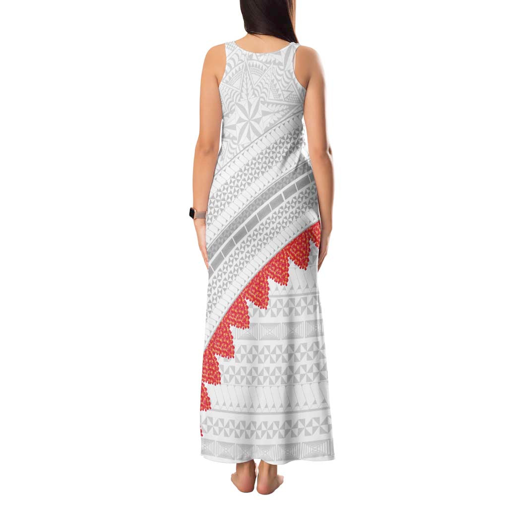 Tonga White Sunday Tank Maxi Dress Heilala Flowers Tongan Ngatu Pattern