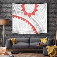 Tonga White Sunday Tapestry Heilala Flowers Tongan Ngatu Pattern