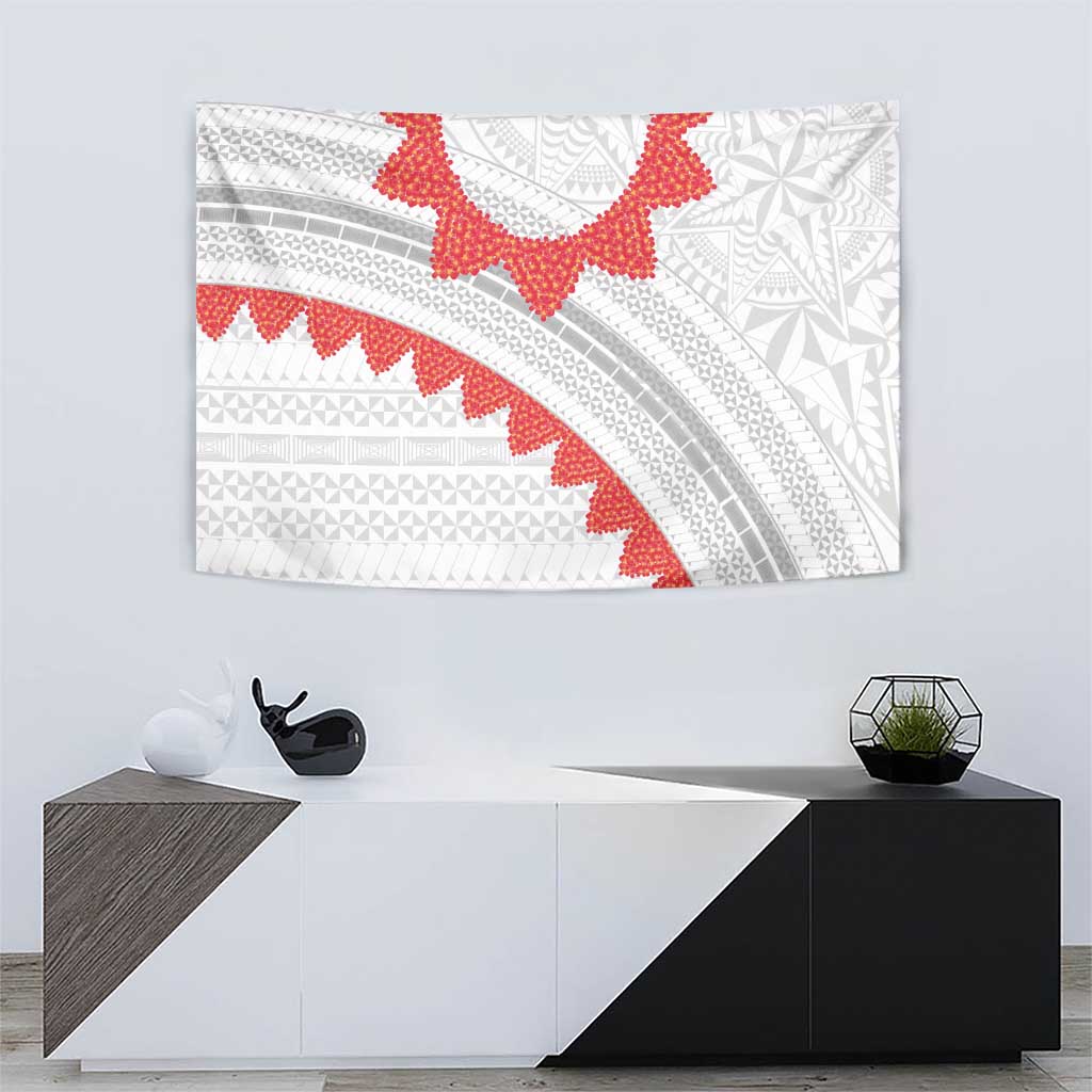 Tonga White Sunday Tapestry Heilala Flowers Tongan Ngatu Pattern