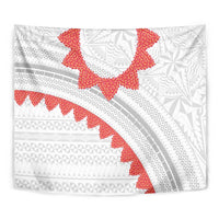 Tonga White Sunday Tapestry Heilala Flowers Tongan Ngatu Pattern