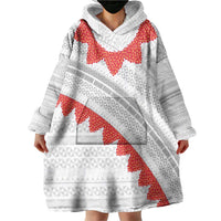 Tonga White Sunday Wearable Blanket Hoodie Heilala Flowers Tongan Ngatu Pattern
