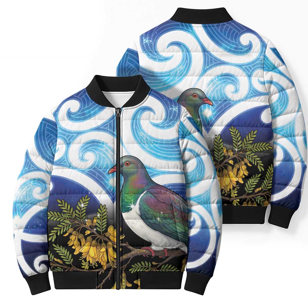 Kekeru New Zealand Matariki Bomber Puffer Jacket Kukupa Kowhai Maori New Year Blue Version LT14 - Polynesian Pride