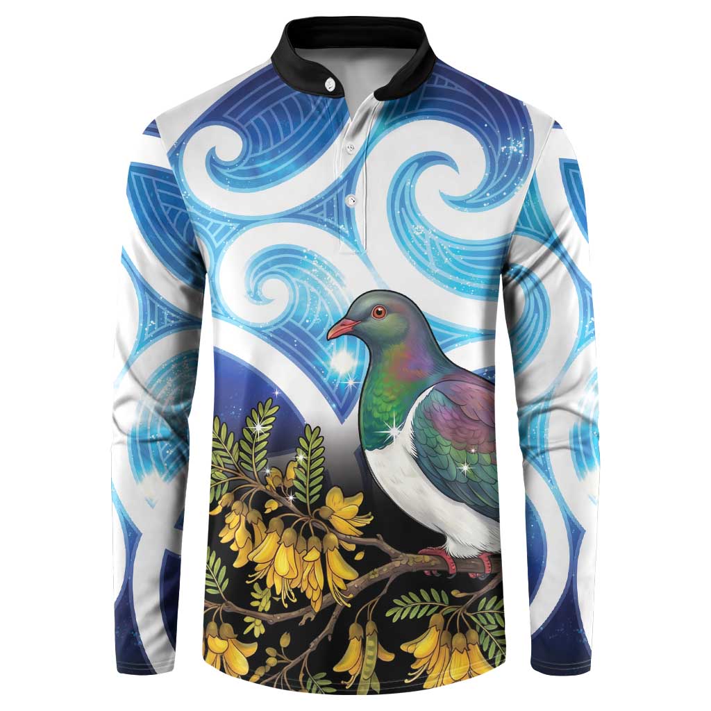 Kekeru New Zealand Matariki Button Sweatshirt Kukupa Kowhai Maori New Year Blue Version LT14 Blue - Polynesian Pride