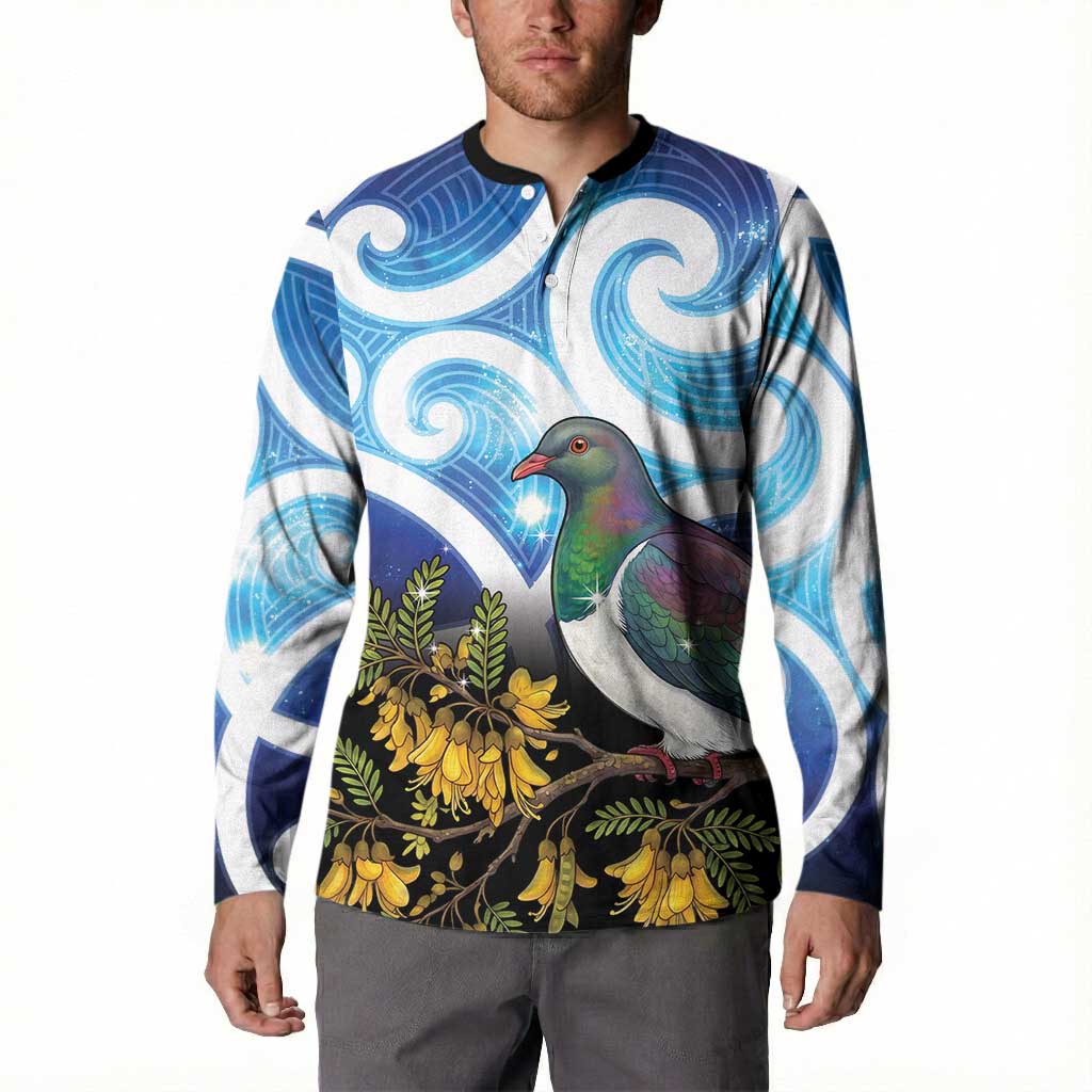 Kekeru New Zealand Matariki Button Sweatshirt Kukupa Kowhai Maori New Year Blue Version LT14 - Polynesian Pride