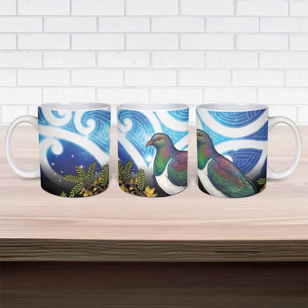 Kekeru New Zealand Matariki Ceramic Mug Kukupa Kowhai Maori New Year Blue Version LT14 - Polynesian Pride