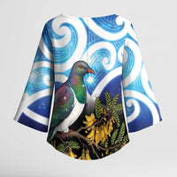 Kekeru New Zealand Matariki Kimono Sleeve Blouse Kukupa Kowhai Maori New Year Blue Version LT14 - Polynesian Pride