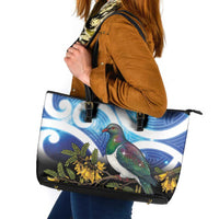 Kekeru New Zealand Matariki Leather Tote Bag Kukupa Kowhai Maori New Year Blue Version LT14 Blue - Polynesian Pride
