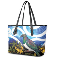 Kekeru New Zealand Matariki Leather Tote Bag Kukupa Kowhai Maori New Year Blue Version LT14 - Polynesian Pride
