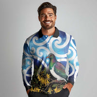 Kekeru New Zealand Matariki Long Sleeve Polo Shirt Kukupa Kowhai Maori New Year Blue Version LT14 - Polynesian Pride