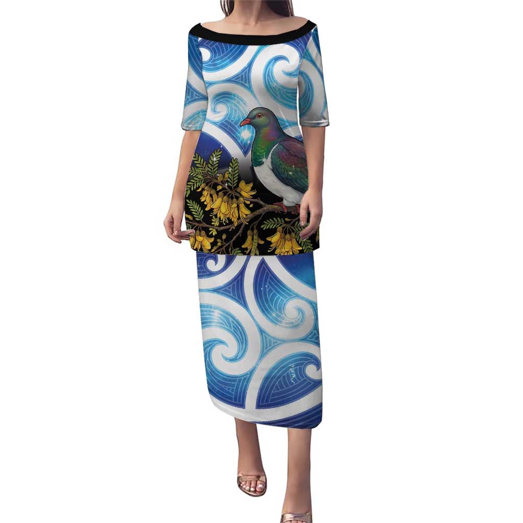 Kekeru New Zealand Matariki Puletasi Kukupa Kowhai Maori New Year Blue Version LT14 Long Dress Blue - Polynesian Pride