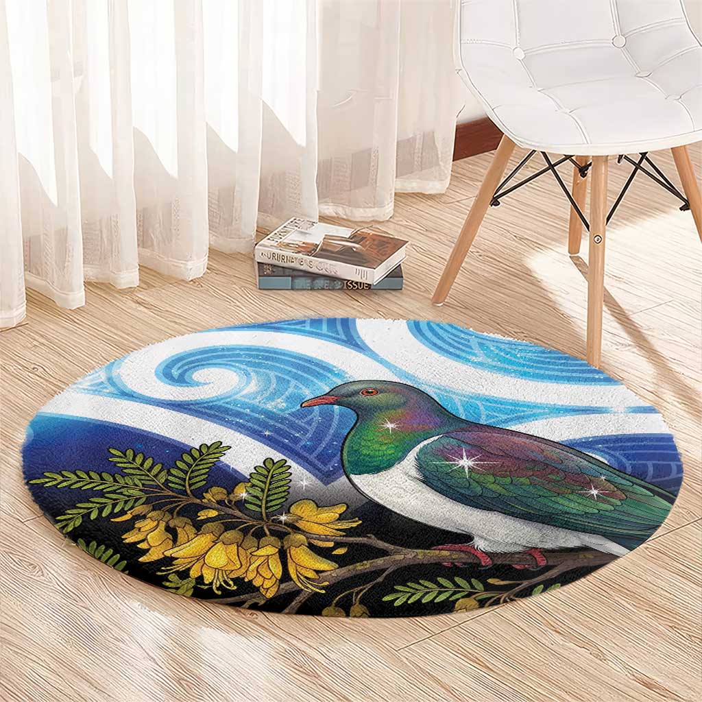 Kekeru New Zealand Matariki Round Carpet Kukupa Kowhai Maori New Year Blue Version LT14 - Polynesian Pride