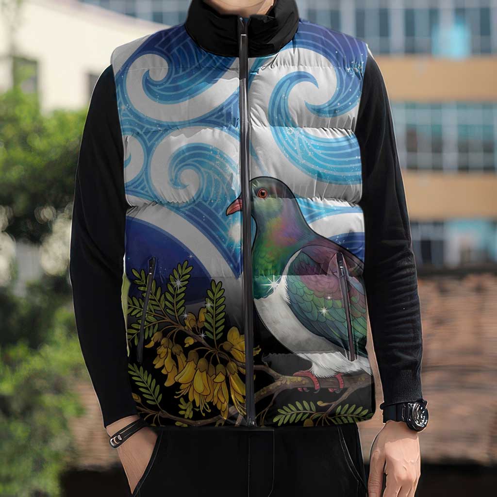 Kekeru New Zealand Matariki Sleeveless Puffer Jacket Kukupa Kowhai Maori New Year Blue Version LT14 - Polynesian Pride