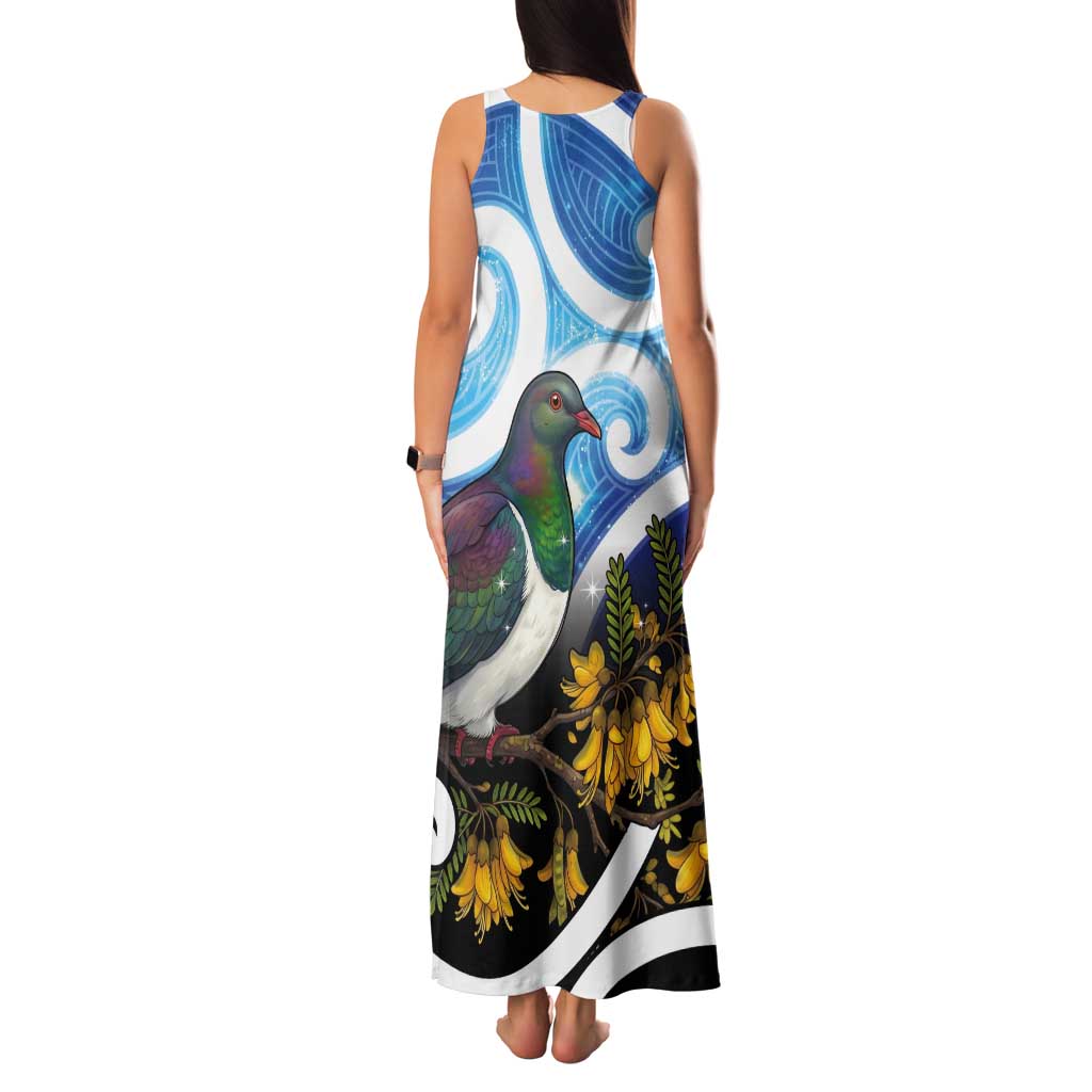Kekeru New Zealand Matariki Tank Maxi Dress Kukupa Kowhai Maori New Year Blue Version LT14 - Polynesian Pride