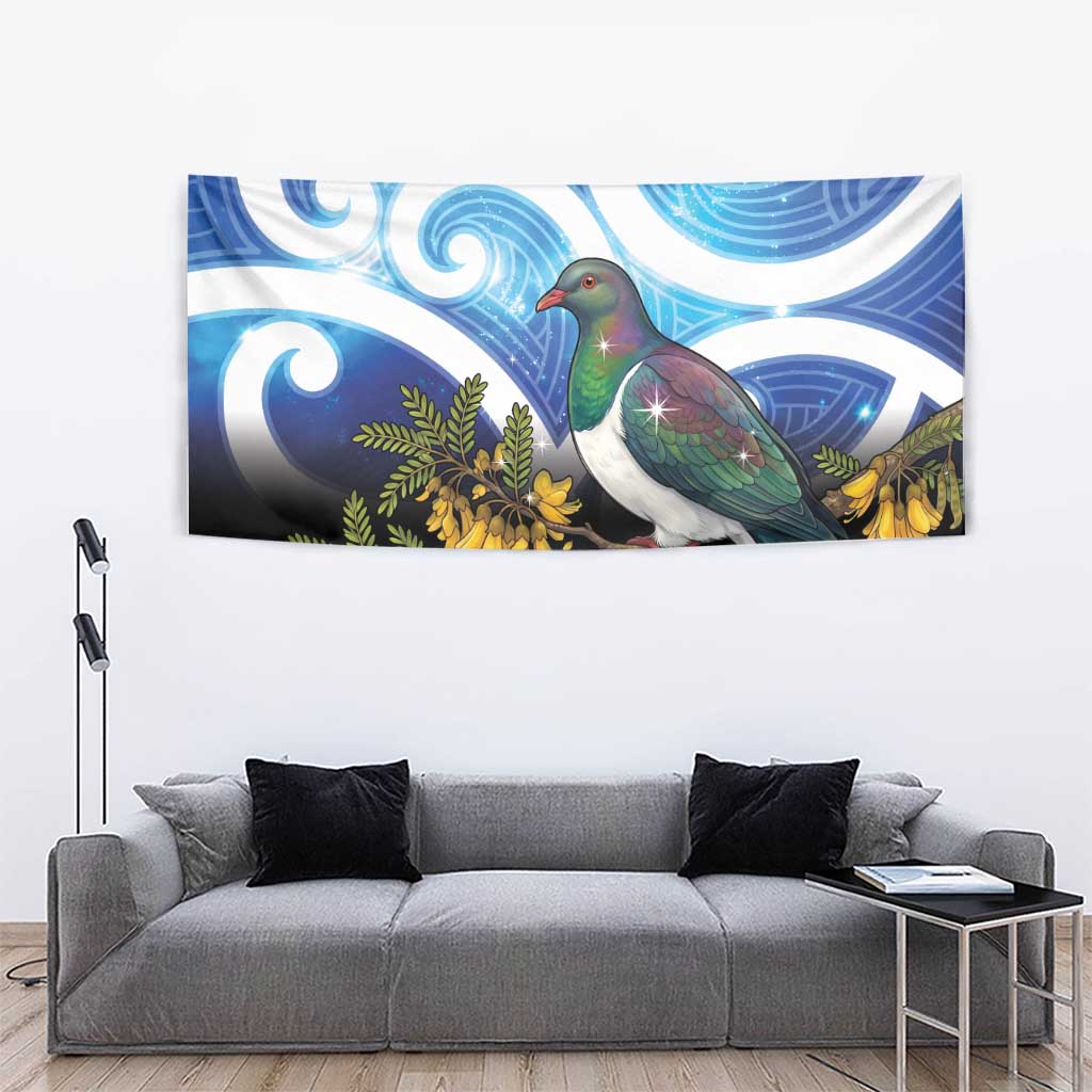 Kekeru New Zealand Matariki Tapestry Kukupa Kowhai Maori New Year Blue Version LT14 - Polynesian Pride