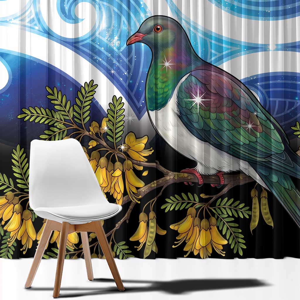 Kekeru New Zealand Matariki Window Curtain Kukupa Kowhai Maori New Year Blue Version LT14 - Polynesian Pride