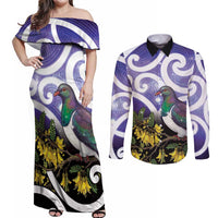 Kekeru New Zealand Matariki Couples Matching Off Shoulder Maxi Dress and Long Sleeve Button Shirt Kukupa Kowhai Maori New Year Purple Version LT14 Purple - Polynesian Pride