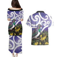 Kekeru New Zealand Matariki Couples Matching Puletasi and Hawaiian Shirt Kukupa Kowhai Maori New Year Purple Version LT14 - Polynesian Pride