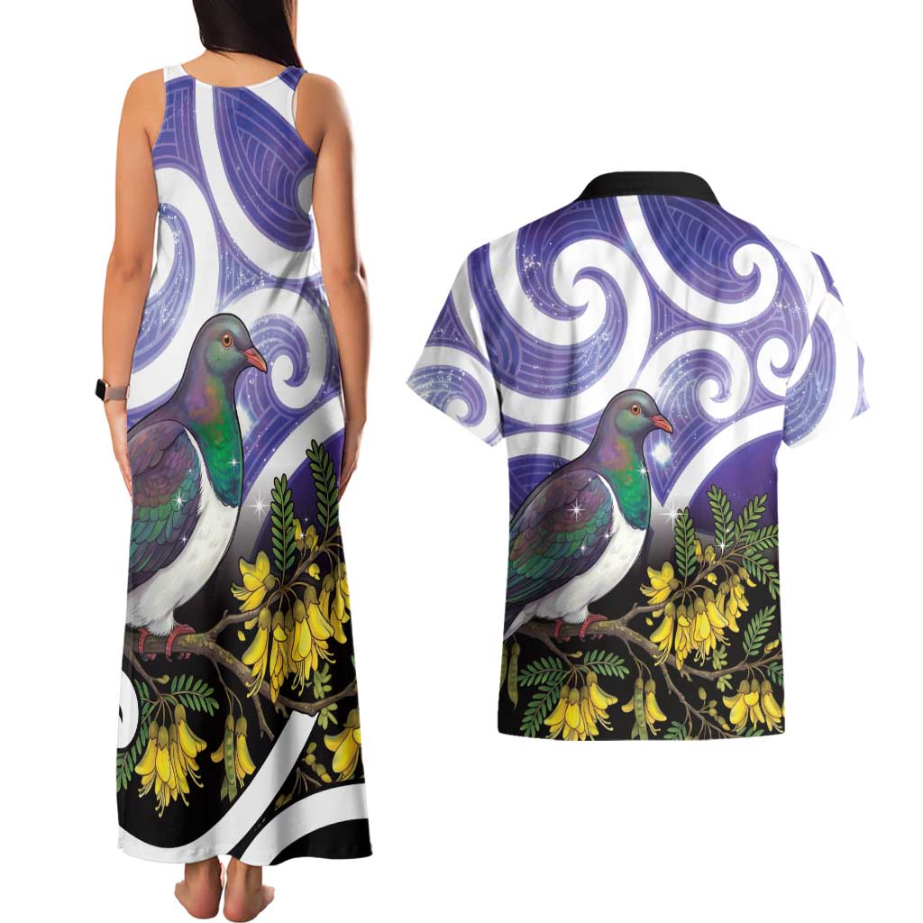 Kekeru New Zealand Matariki Couples Matching Tank Maxi Dress and Hawaiian Shirt Kukupa Kowhai Maori New Year Purple Version LT14 - Polynesian Pride