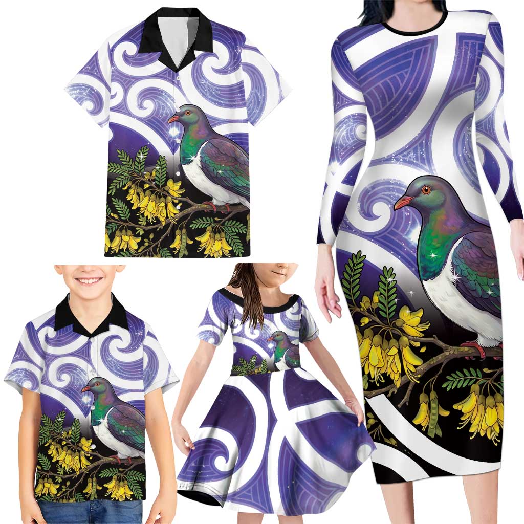 Kekeru New Zealand Matariki Family Matching Long Sleeve Bodycon Dress and Hawaiian Shirt Kukupa Kowhai Maori New Year Purple Version LT14 - Polynesian Pride