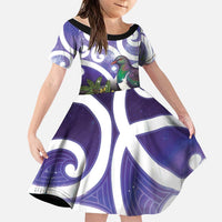 Kekeru New Zealand Matariki Family Matching Puletasi and Hawaiian Shirt Kukupa Kowhai Maori New Year Purple Version LT14 Daughter's Dress Purple - Polynesian Pride