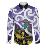 Kekeru New Zealand Matariki Family Matching Puletasi and Hawaiian Shirt Kukupa Kowhai Maori New Year Purple Version LT14 Dad's Shirt - Long Sleeve Purple - Polynesian Pride