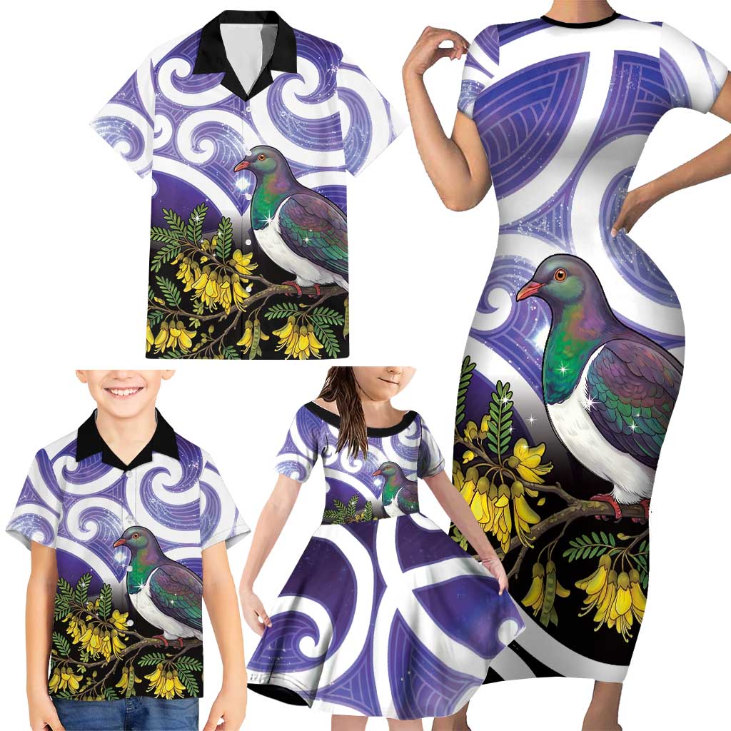 Kekeru New Zealand Matariki Family Matching Short Sleeve Bodycon Dress and Hawaiian Shirt Kukupa Kowhai Maori New Year Purple Version LT14 - Polynesian Pride