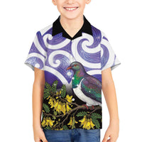 Kekeru New Zealand Matariki Family Matching Short Sleeve Bodycon Dress and Hawaiian Shirt Kukupa Kowhai Maori New Year Purple Version LT14 Son's Shirt Purple - Polynesian Pride