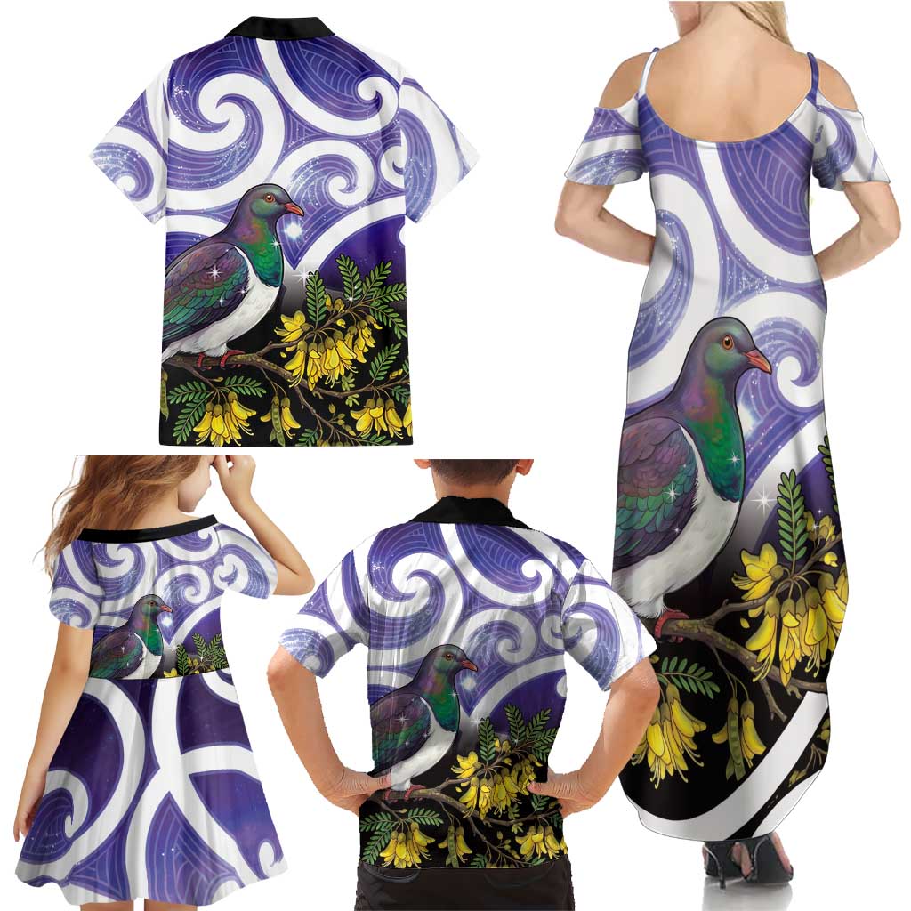 Kekeru New Zealand Matariki Family Matching Summer Maxi Dress and Hawaiian Shirt Kukupa Kowhai Maori New Year Purple Version LT14 - Polynesian Pride