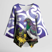 Kekeru New Zealand Matariki Kimono Sleeve Blouse Kukupa Kowhai Maori New Year Purple Version LT14 Female Purple - Polynesian Pride