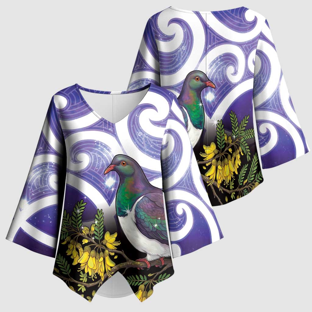 Kekeru New Zealand Matariki Kimono Sleeve Blouse Kukupa Kowhai Maori New Year Purple Version LT14 - Polynesian Pride