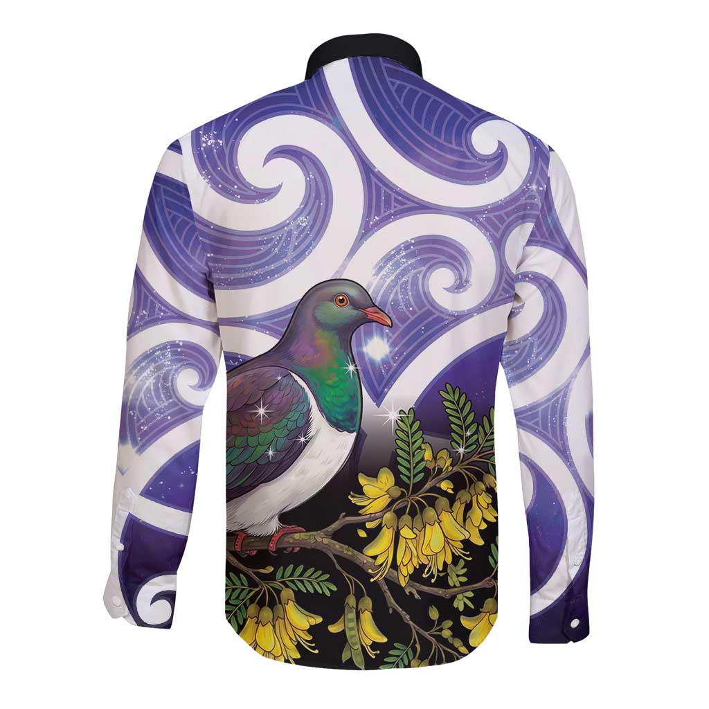Kekeru New Zealand Matariki Long Sleeve Button Shirt Kukupa Kowhai Maori New Year Purple Version LT14 - Polynesian Pride