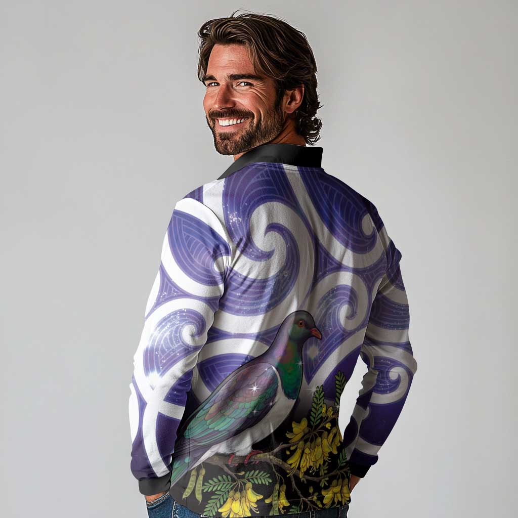 Kekeru New Zealand Matariki Long Sleeve Polo Shirt Kukupa Kowhai Maori New Year Purple Version LT14 - Polynesian Pride
