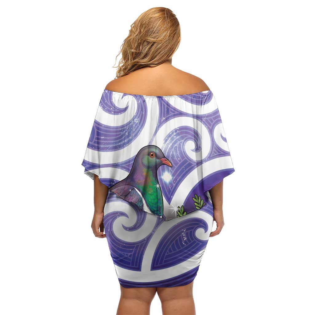 Kekeru New Zealand Matariki Off Shoulder Short Dress Kukupa Kowhai Maori New Year Purple Version LT14 - Polynesian Pride