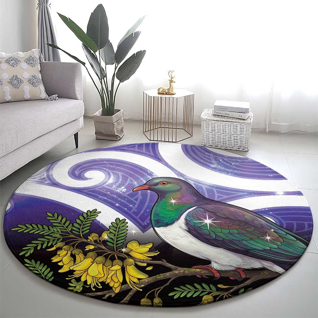 Kekeru New Zealand Matariki Round Carpet Kukupa Kowhai Maori New Year Purple Version LT14 - Polynesian Pride
