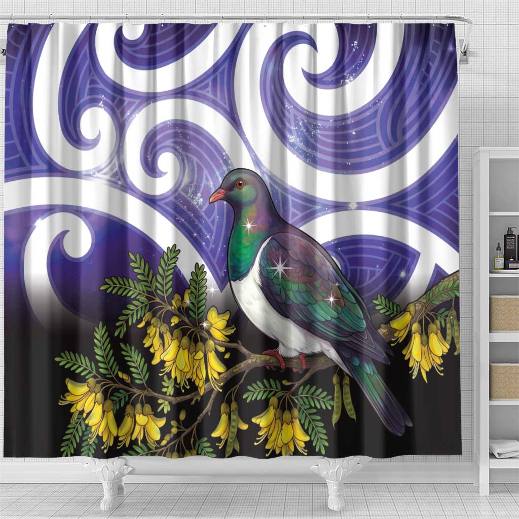 Kekeru New Zealand Matariki Shower Curtain Kukupa Kowhai Maori New Year Purple Version LT14 - Polynesian Pride