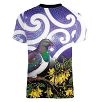 Kekeru New Zealand Matariki Women V-Neck T-Shirt Kukupa Kowhai Maori New Year Purple Version LT14 - Polynesian Pride