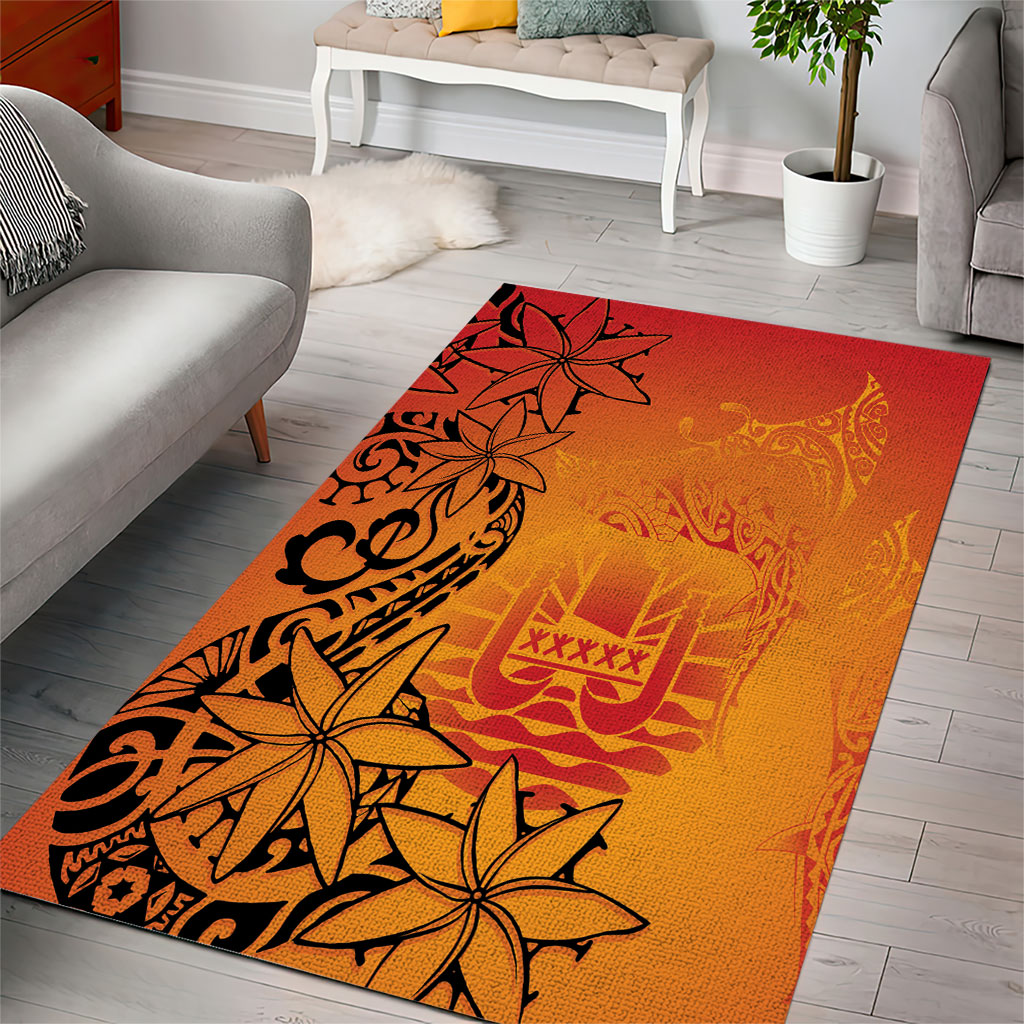 French Polynesia Manta Ray Tattoo Area Rug Tahiti Hahalua Tiare Maori Gradient Style