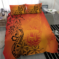 French Polynesia Manta Ray Tattoo Bedding Set Tahiti Hahalua Tiare Maori Gradient Style