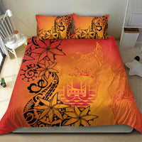 French Polynesia Manta Ray Tattoo Bedding Set Tahiti Hahalua Tiare Maori Gradient Style