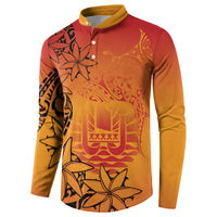 French Polynesia Manta Ray Tattoo Button Sweatshirt Tahiti Hahalua Tiare Maori Gradient Style