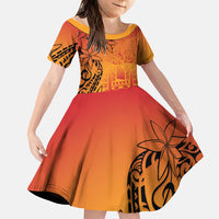 French Polynesia Manta Ray Tattoo Family Matching Long Sleeve Bodycon Dress and Hawaiian Shirt Tahiti Hahalua Tiare Maori Gradient Style LT14 Daughter's Dress Orange - Polynesian Pride