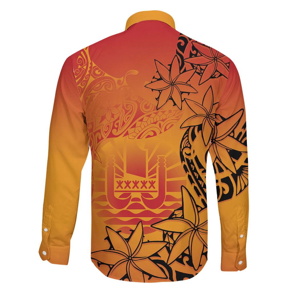 French Polynesia Manta Ray Tattoo Family Matching Off Shoulder Maxi Dress and Hawaiian Shirt Tahiti Hahalua Tiare Maori Gradient Style LT14 - Polynesian Pride