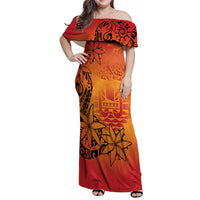 French Polynesia Manta Ray Tattoo Family Matching Off Shoulder Maxi Dress and Hawaiian Shirt Tahiti Hahalua Tiare Maori Gradient Style LT14 Mom's Dress Orange - Polynesian Pride