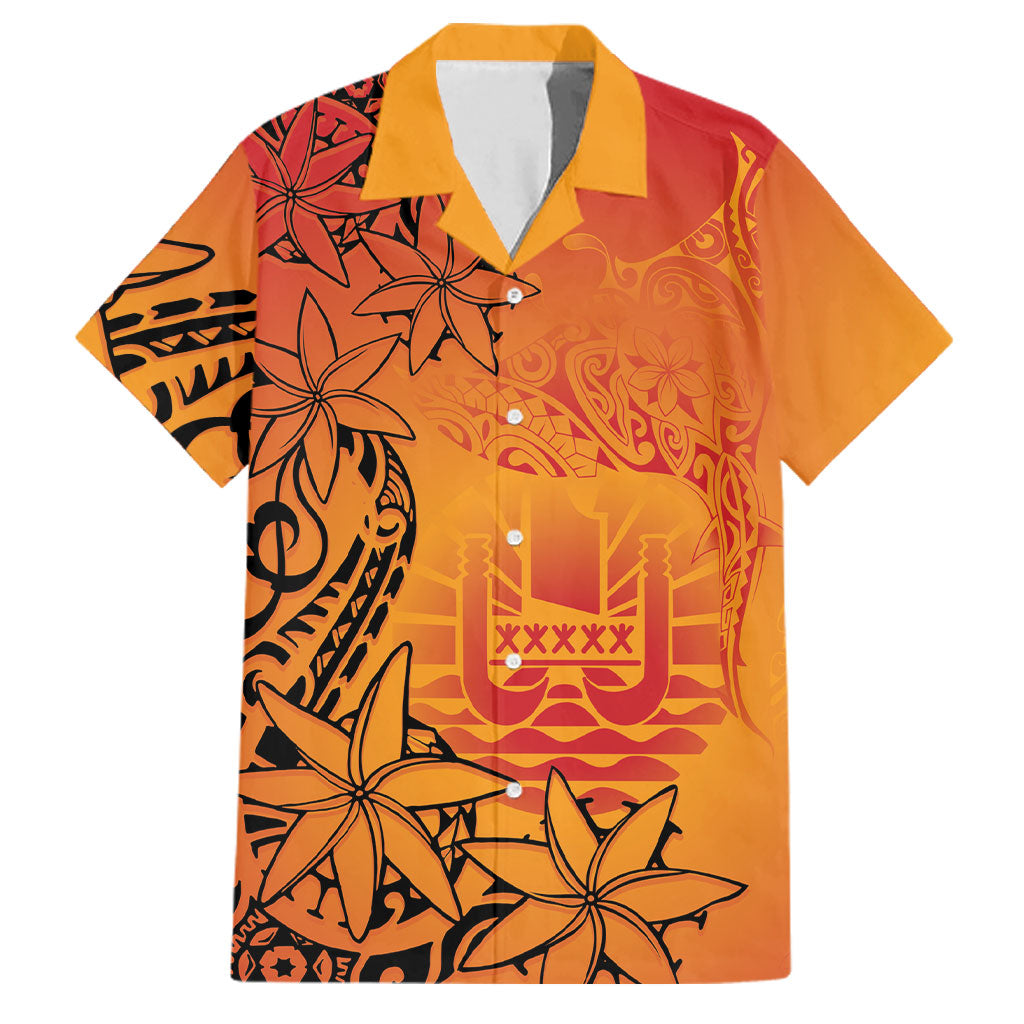 French Polynesia Manta Ray Tattoo Family Matching Off Shoulder Short Dress and Hawaiian Shirt Tahiti Hahalua Tiare Maori Gradient Style LT14 Dad's Shirt - Short Sleeve Orange - Polynesian Pride