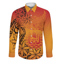 French Polynesia Manta Ray Tattoo Family Matching Tank Maxi Dress and Hawaiian Shirt Tahiti Hahalua Tiare Maori Gradient Style LT14 Dad's Shirt - Long Sleeve Orange - Polynesian Pride