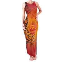 French Polynesia Manta Ray Tattoo Family Matching Tank Maxi Dress and Hawaiian Shirt Tahiti Hahalua Tiare Maori Gradient Style LT14 Mom's Dress Orange - Polynesian Pride