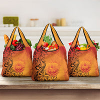 French Polynesia Manta Ray Tattoo Grocery Bag Tahiti Hahalua Tiare Maori Gradient Style